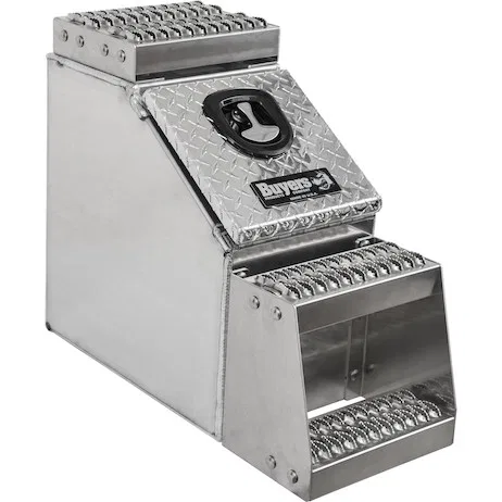 1705181 – BUYERS PROD Tool Box, HD Step Box Single Lid Smooth Body With Diamond Tread Steps Aluminum 28 Inch Overall ...